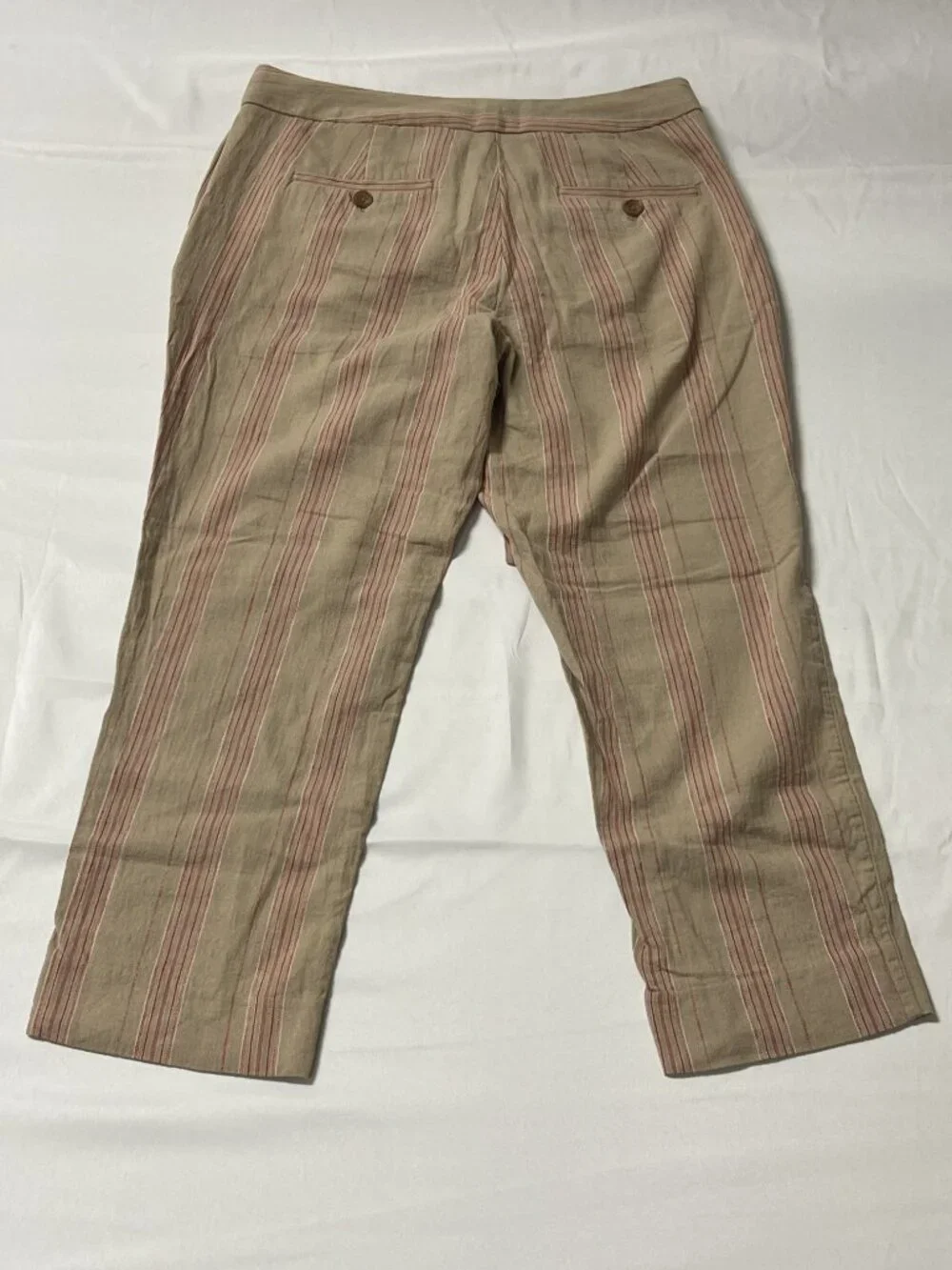 Banana Republic Avery Petite 6P Linen Blend Cropped Pants Tan Red Stripe Belt